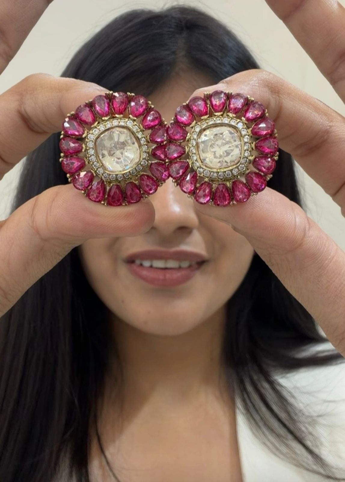 Statement Pink & White Gemstone Earrings