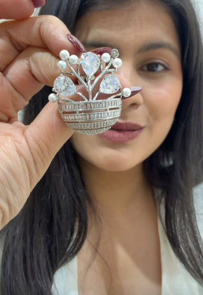 Diamond Crown Earrings (or Silver Flower Basket Earrings)