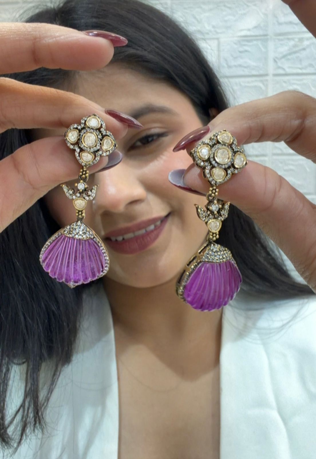 Purple Shell Dangler Earrings