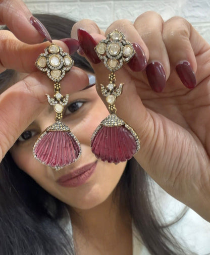 Diamond Polki Shell Earrings