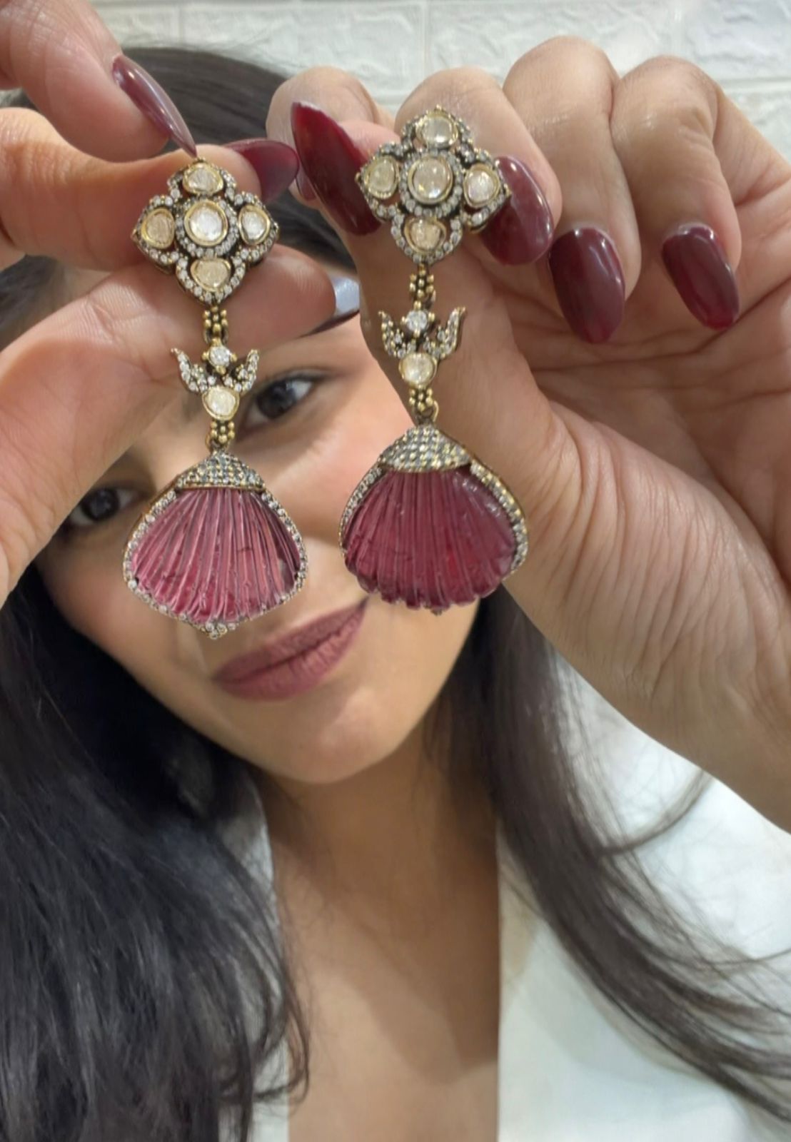 Diamond Polki Shell Earrings
